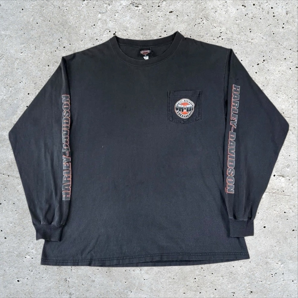 Vintage Harley Davidson Spellout Sleeves Long Sleeve Shirt XL Faded Y2K